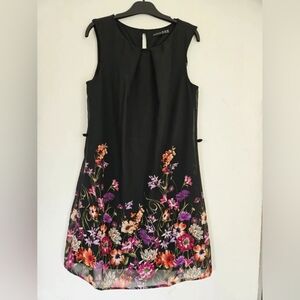 Sleeveless Black Floral-Embroidered Shift Dress